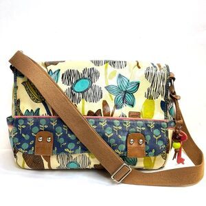 Vintage Fossil Key-Per Coated Canvas Multi-Color Floral Messenger Bag